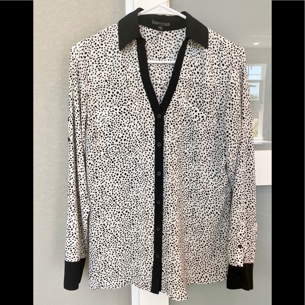 Express Button Down Polkadot Blouse - image 1